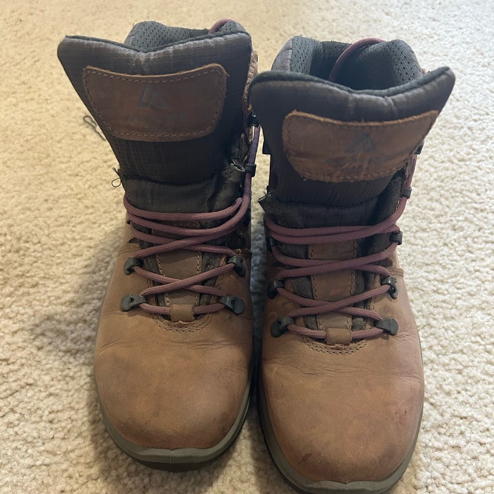 Brown Hiking Boots with Purple Laces